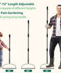 Heavy Duty Bow Rake For Leaves And Lawn Care, 48 Inch Handle With Back Saving Grip, adjustable length demonstration with people