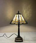 Mission Style Table Lamp With Tiffany Stained Glass Night Light Hexagonal Cone Lampshade 10 Inch Wide By 16 Inch Tall LED Bulb Included