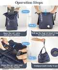 Operation steps for No Cap Vacuum Compression Travel Laundry Bag With Waterproof Wet Dry Organizer Odor Proof Storage.