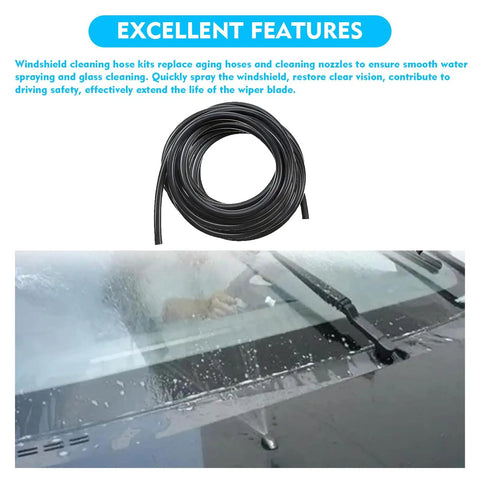 Heavy Duty Car Windshield Washer Hose Plus 13 Foot Universal Auto Washer Line Repair Kit featuring smooth rubber tubing and sprayers.