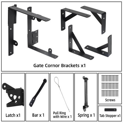 No Sag Gate Kit With Self Closing Hinges And Corner Brackets For Outdoor Garden Backyard Wooden Fence Deck Porch Gate Hardware includes bracket and spring pieces