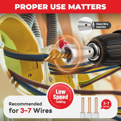 6 Piece Wire Twister Drill Set With Bit Holder Keychains And Red Wire Nut Twister One Quarter Inch Hex Shank Works On 9 To 22 AWG Wires