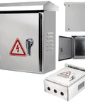 Durable 304 Stainless Steel Electrical Box And Junction Enclosure Built To Last And Tough As Nails Weatherproof Outdoor Cable Box With Burr Free Edges Corrosion Resistant Housing Protective Covers For Harsh Environments, front view