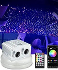 Dual Port 16W Twinkle Fiber Optic Star Ceiling Kit With 0.75mm PMMA Fibers, 9.8ft Length installed in car roof with remote app.