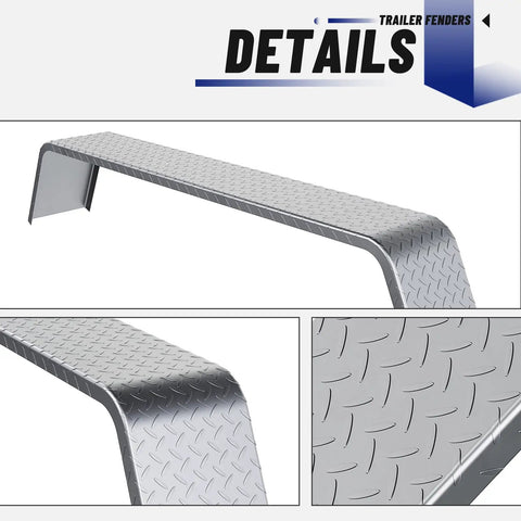 Tandem Axle Trailer Fenders 72 7/8 by 10 1/4 by 13 Inches Fits 13 to 15 Inch Tires, showing diamond plate detail and welds.