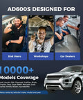 Smiling mechanics and a car showcasing OBD2 Scanner Pro Grade With 9 Reset Services For ABS SRS AT Engine Oil Brake TPMS DPF SAS BMS Injector Coding And Free Lifetime Upgrades A Must Have Tool For Gearheads And Pros
