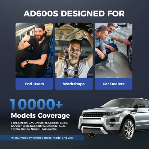 Smiling mechanics and a car showcasing OBD2 Scanner Pro Grade With 9 Reset Services For ABS SRS AT Engine Oil Brake TPMS DPF SAS BMS Injector Coding And Free Lifetime Upgrades A Must Have Tool For Gearheads And Pros