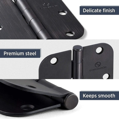 Oil Rubbed Bronze Interior Door Hinges 3.5 Inch with Five Eighths Inch Radius Corners Black Finish 12 Pack Detail