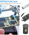 Close-up of 110V Soldering Gun Kit With LCD Desoldering Station And Heat Gun Includes Nozzles Portable Temperature Controlled Tool For Desoldering Mount Components And Protecting Circuits