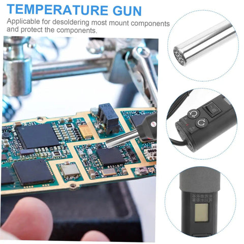 Close-up of 110V Soldering Gun Kit With LCD Desoldering Station And Heat Gun Includes Nozzles Portable Temperature Controlled Tool For Desoldering Mount Components And Protecting Circuits