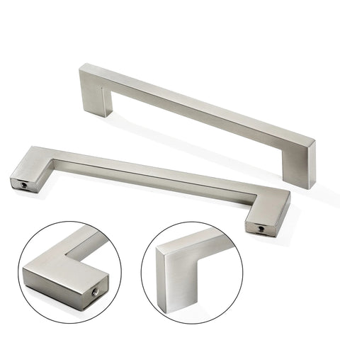 Square Drawer Pulls Two Pack Stainless Steel Cabinet Handles For Kitchen And Home Furniture, shown with brushed nickel finish
