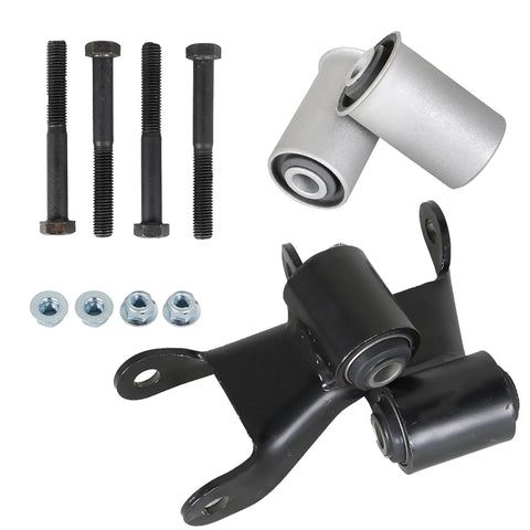 Cadillac Escalade 1999 And GMC C1500 1988 To 1998 Rear Leaf Spring Shackle Repair Kit With Bushing Replacement, bolts, nuts displayed