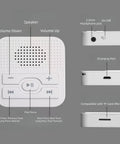 Close-up of Screen Free MP3 Player with wired headphones and built-in speaker; 4GB card slot, buttons, and ports detail.