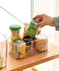 Clear PET Plastic Storage Bins With Removable Bamboo Lids And Grab Handles, Stackable Lidded Kitchen And Laundry Boxes, Set Of 3 For Closet Cabinet Shelf Organization, Durable Bins For Home Decor And Everyday Use, 1 Large 2 Small next to snacks