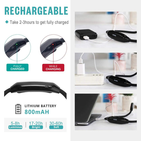 Lightweight Neck Reading Light With Three Color Modes And Nine Brightness Levels For Reading In Bed, Rechargeable battery