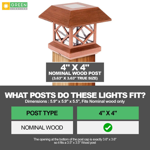 Outdoor Solar Post Cap Lights For 4x4 Wood Posts Brushed Copper Finish on nominal wood post