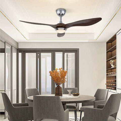 WEvalMC Ceiling Fan with Light 48 inch Reversible Motor for Living Room in modern dining area with gray chairs.