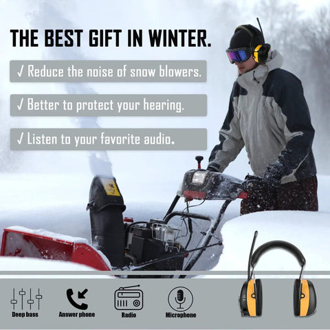 AM FM Radio Headphones With Digital Display, Noise Reduction Earmuffs, All Day Comfort Hearing Protection, Built In Radio Receiver, A Real Workhorse For Work Or Travel, Bright Yellow