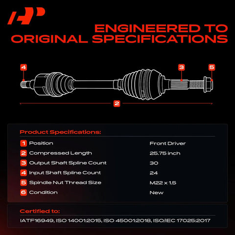 Diagram of Front Left Driver Side CV Axle Shaft Assembly For Lexus ES300 Camry V6 3.0L Avalon Sienna Solara 1997-2003