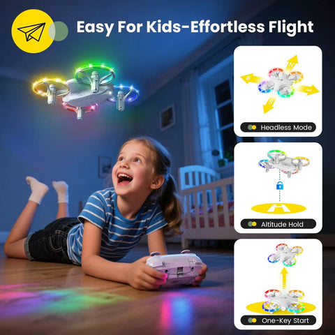 Smiling child using Beginners Drone For Kids With 3 Batteries And Easy Flight Modes HS180 One Key Start Altitude Hold 3D Flips