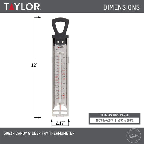 Stainless Steel Candy And Deep Fry Thermometer With 12 Inch Analog Paddle And Pan Clip For Frying Candy Making Sugar Syrup Brewing And More Wide Readout From 100 To 400 Degrees Fahrenheit