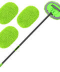 Long Handle Car Wash Brush Kit with Microfiber Mop Mitts, 62-inch reach, green color