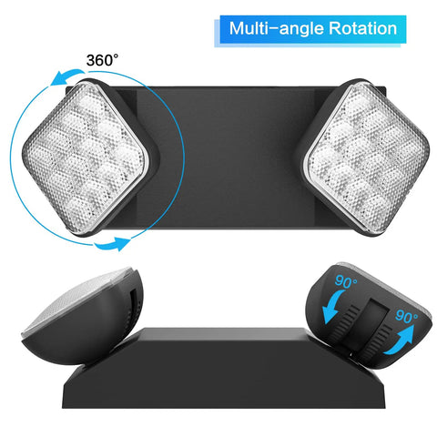 4 Pack Black LED Exit Signs With Battery Backup And Emergency Lights, Adjustable 2 LED Heads highlighting rotation angles