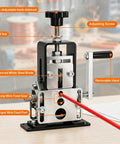 Close-up of Knockout Performance Wire Stripper Machine For Scrap Copper features, including hand crank, adjustable knob, and blade.