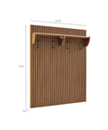 Mid Century Modern Fluted Walnut Wall Mount Coat Rack Panel With Roomy Shelf And Hella Sturdy Hooks For Entryway Hallway Mudroom with dimensions.