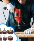 Person using a drill with 40 Pack 80 Grit Aluminum Oxide Flap Wheels Set For Drill With One Quarter Inch Shank Cylindrical Sanding Wheels