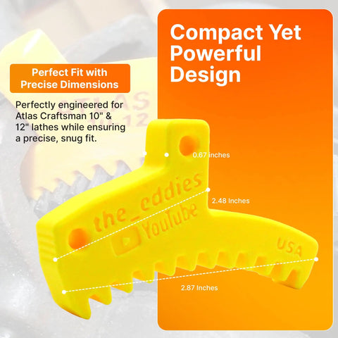 Lathe Spindle Lock Wedge For Atlas Craftsman 10 and 12 Inch Lathes, precision yellow plastic block with measurements.