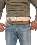 Heavy Duty Leather Scaffold Tool Belt 2 Inch Wide Fits 44 To 54 Inch Waist Pronged Roller Buckle Reinforced Stitching Durable Beige