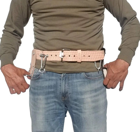 Heavy Duty Leather Scaffold Tool Belt 2 Inch Wide Fits 44 To 54 Inch Waist Pronged Roller Buckle Reinforced Stitching Durable Beige