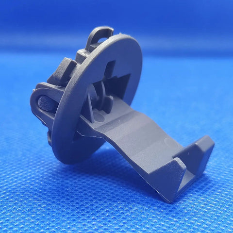 Washer Lid Strike Replacement W11457841, heavy duty door strike lock in dark gray, shown on blue background.