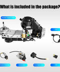 Plug And Play 150CC Long Case GY6 Scooter Engine Motor Kit showcasing engine, coil, carburetor, starter solenoid, and kickstart lever.