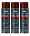 Three cans of Industrial MRO High Solids Spray Paint With Red Iron Oxide Primer, 16 Ounce Pack Of 3, lined up front view.