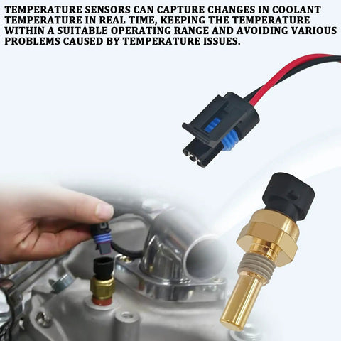 Plug And Play Engine Coolant Temperature Sensor With Pigtail Connector Harness For Chevy Gmc Buick Cadillac Saturn temp sender and connector close-up.