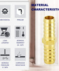 Beefy Brass Hose Barb Fittings Three Eighths Inch Barb to Three Eighths Inch Barb Splicer Union Repair Kit in front of material characteristics chart