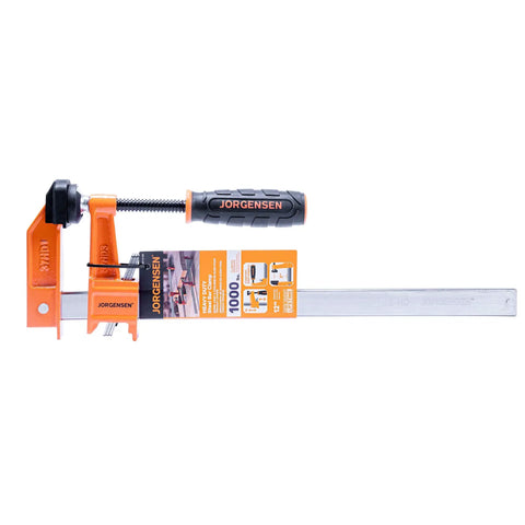 Beefy 12 Inch Opening Heavy Duty Steel Bar Clamp With Protective Pads Orange for woodworking and cabinet making projects