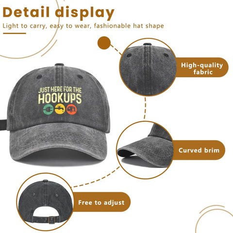 Things I Do In My Spare Time Funny RV Lover Travel Cap For Men Women Washed Denim Baseball Hat Trucker Style Detail View