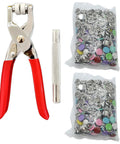 Colorful Snap Button Kit Set With 200 Sets, 5 Claw Buckles, 6 Inch Plier And Alloy Stick For Clothing, Leather Crafting, And Sewing Projects