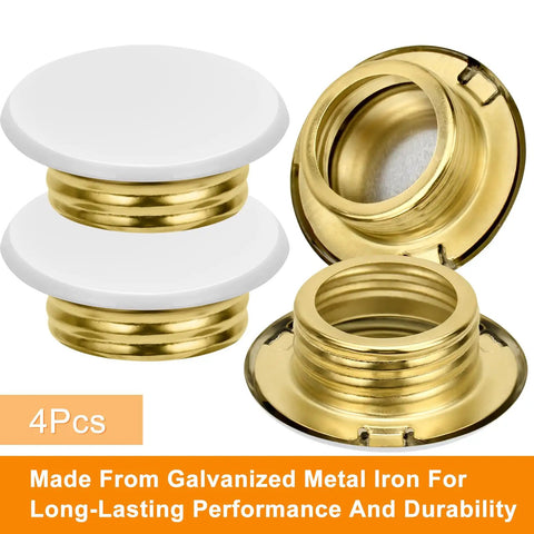 Straight Up Secure White Flat Fire Sprinkler Head Covers 4 Pack Galvanized Steel Guard Caps For Ceiling Pipe Safety shown from multiple angles.