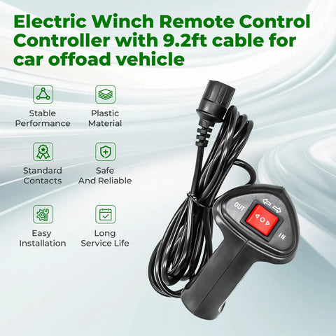 Electric Winch Remote Controller With 3 Pin Male Plug And 9 Point 2 Foot Cable For Car And Off Road Vehicles Handheld Winch Control Box For Straight Up Remote Winching On 4x4s, plastic, black