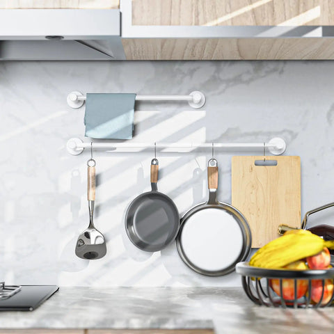 Extendable Adjustable Towel Bar From Sixteen To Twenty Seven Point Six Inches Stainless Steel Wall Mounted Rail with kitchen items