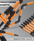 12 Pack Square Drive Bit Set In Premium S2 Alloy Steel Pro Grade With Magnetic Heads, Long 2.55 Inch Square Bits And Hex Shank