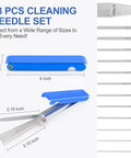 Pro Grade Welding And Carb Cleaning Kit With 13 Cleaning Wire Sizes And Sharp Pick, blue case, needle wire sizes shown.