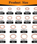 Copper Oil Drain Plug Crush Washer Set 360 Pcs 18 Sizes M6 To M24 Automotive Engine Gasket Assortment High Temp Corrosion Resistant