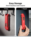 NIST Certified Digital Meat Thermometer With 0.5 F Accuracy hanging and magnetically attached for easy storage