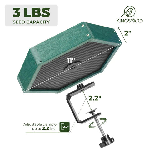 Adjustable Clamp On Deck Bird Feeder For Balcony Railings Featuring Dead Simple No Drill Installation Quick Setup For Porches And Fences with 3 lbs seed capacity.
