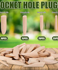 Top Shelf 80 Piece Wood Pocket Hole Plugs In 4 Assorted Sizes For Hiding Screw Heads and Tight Furniture Repair, natural wood dowels.